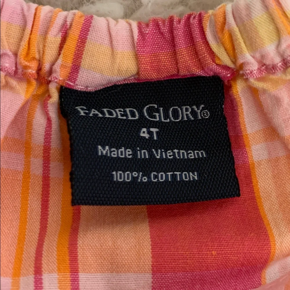 Faded Glory Girls 4T 100% Cotton Pink & Orange Plaid Prairie Dress Jumper